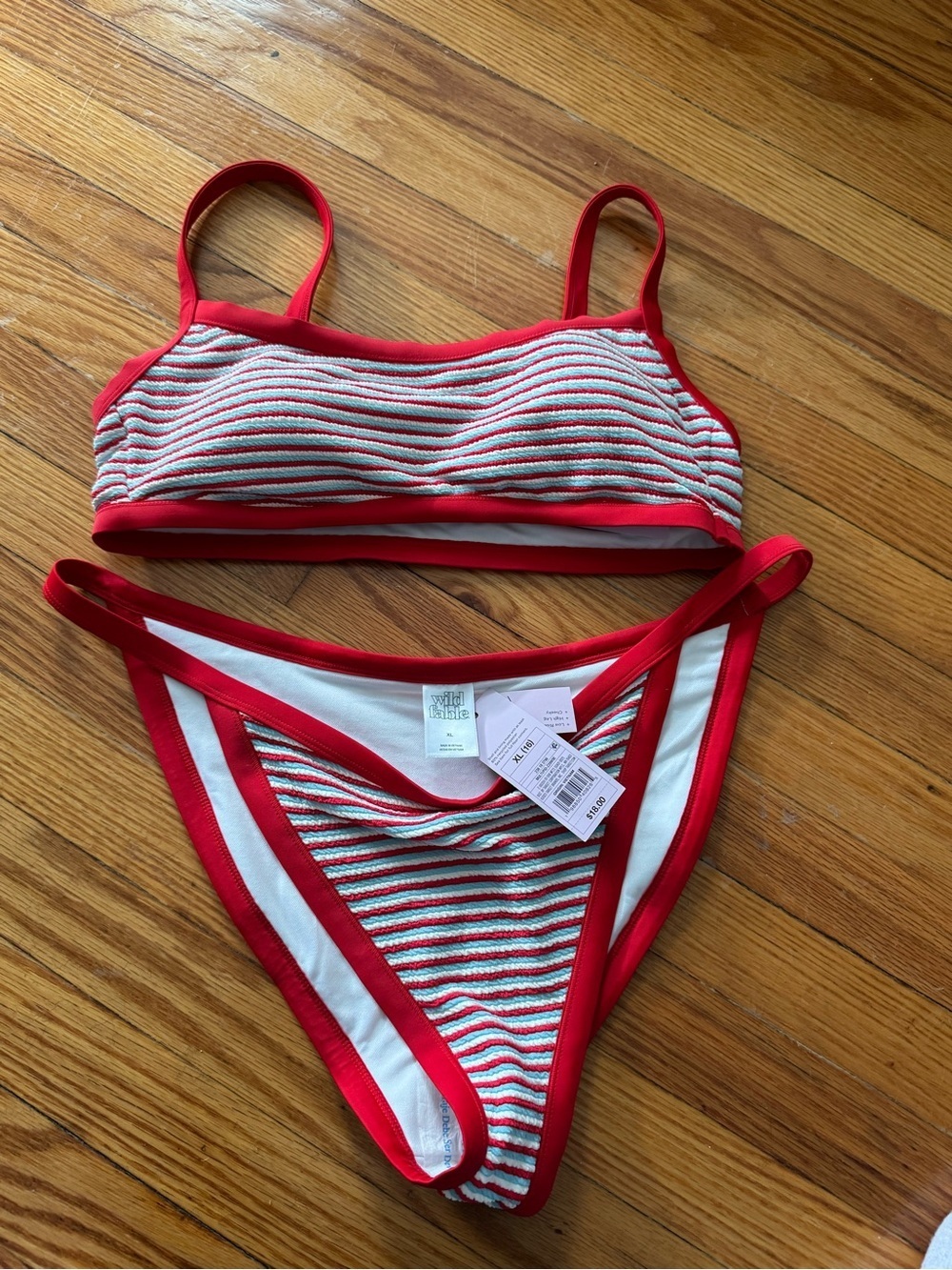 Wild Fable Target Red-Trim Striped Tankini Top large and Bottom X-Large